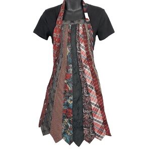Designer Ties Kitchen Apron Handmade Red Black White Gray Upcycled Neckties